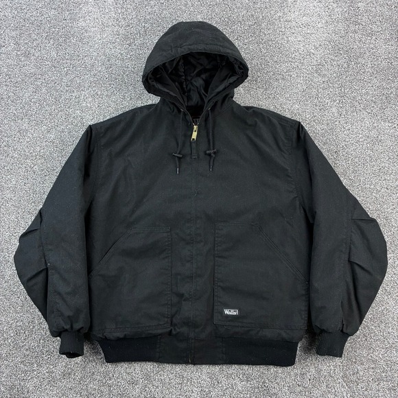 Walls Dupont Kevlar Work Jacket Mens Large Black Hooded Full Zip Insulated Heavy - Picture 1 of 5